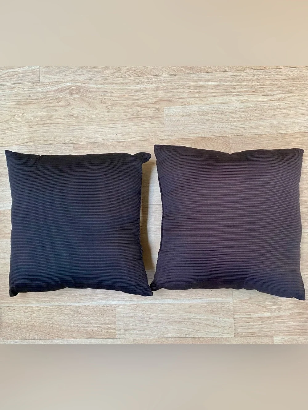 Square Throw Pillows Black Corduroy Striped Cozy Textile Texture Approx 16x16 In